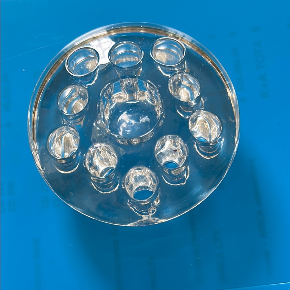 ViTG Large Clear Color Glass Flower Frog 10 holes Surround a Candle Holder